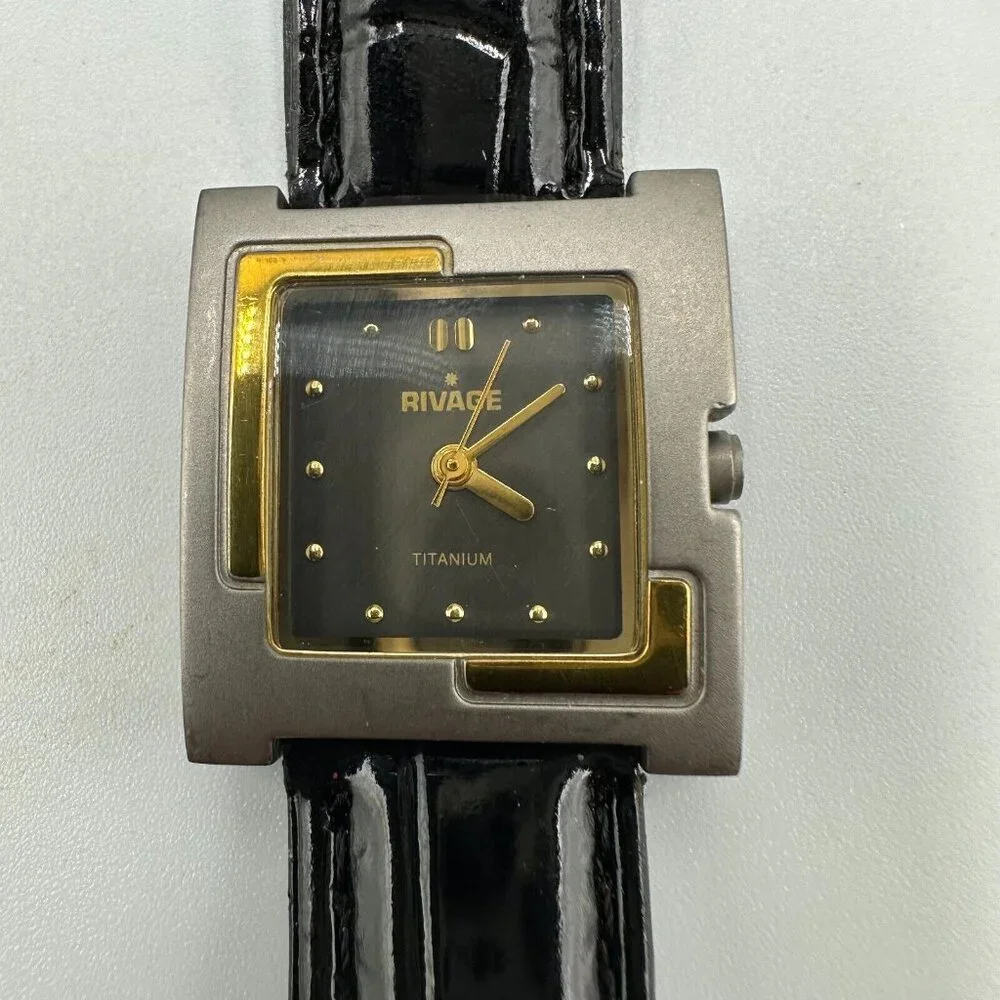 Vintage Rivage Watch Women Titanium Case Black Patent Leather Band New Battery